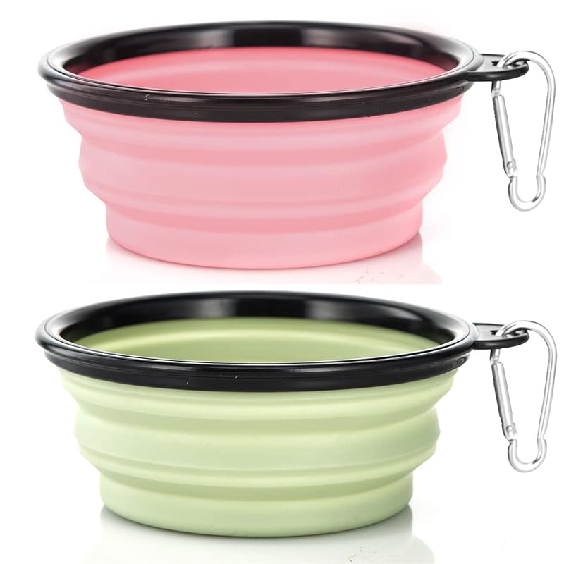 Tigelas dobráveis para viagem para cães e gatos SLSON, plástico, 2 unidades, Small, Fairy Pink+Sprout Green