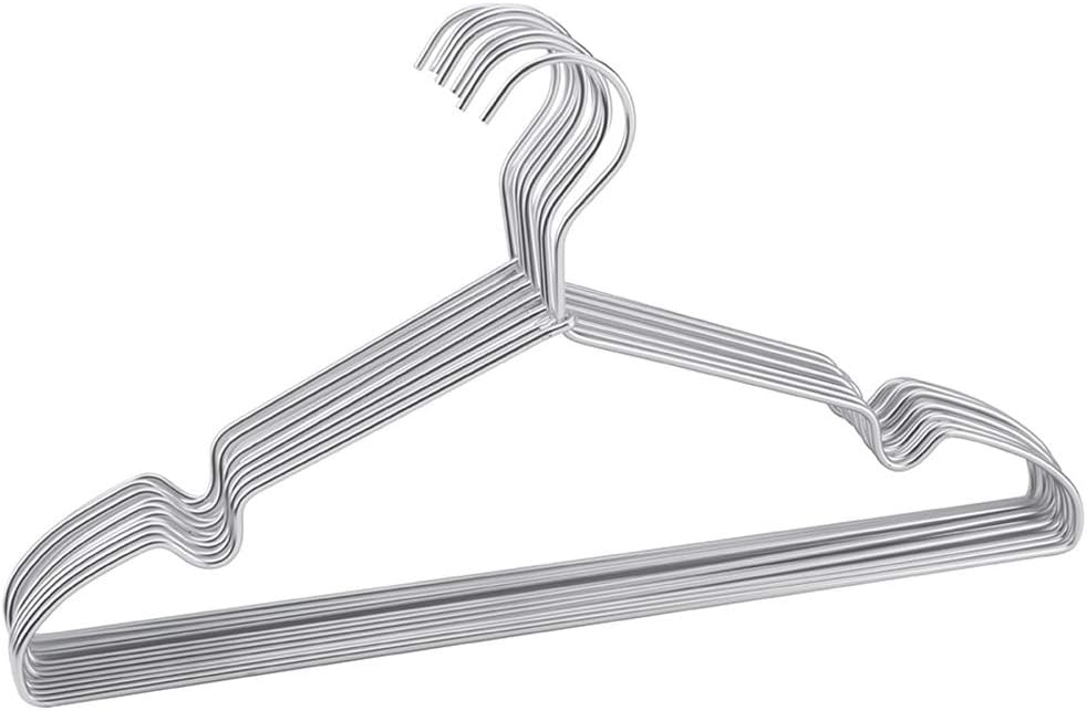 HOUSE DAY Aluminum Alloy Hangers Metal Hangers Non Slip Cloth Hanger Stainless Steel Strong Metal Wire Hangers Clothes Hangers 12 Pack 16.5 Inch,Standard Hangers (Sliver)