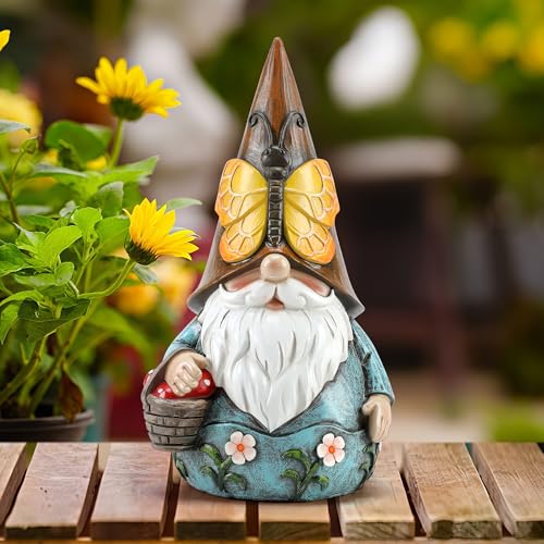 Wiresusan Outdoor Garden Gnome Statue, Butterfly Gnomes Decor Spring Butterfly Figurine, 7.3' Garden...
