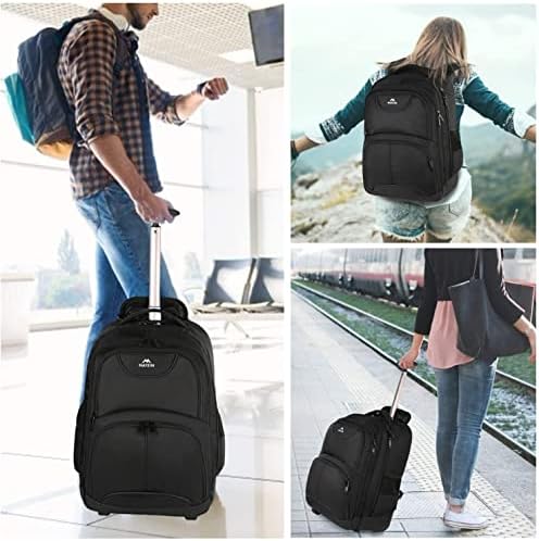 Wheeled Backpack, Water Resistant Wheeled Laptop Rucksack Business Trolley Bag for Men Women, Carbon Black