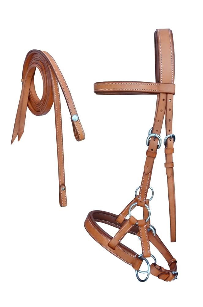 CHALLENGER 馬 ウエスタン ブラックレザー バイトレス サイドパール ビーズ ブライドル手綱 77RT22BK-F