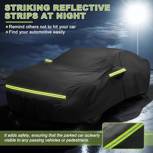 Image of Car Cover for Chevy Camaro 2010-2023 Waterproof All Weather Full Car Cover 210D with Door Zipper & Windproof Bands for Snow Rain Dust Hail Protection Black