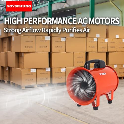 Ventilador de extracción portátil de 8 pulgadas con manguera, ventilador industrial de ventilación de 1070 CFM | 230 W, carcasa de acero, protección GFCI e IP44 para talleres y espacios reducidos miniatura 3