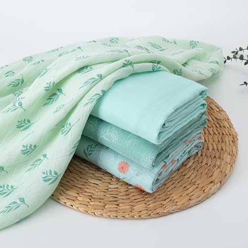 Image of Viviland Muslin Swaddle Blankets, Breathable and Skin-Friendly Baby Receiving Blankets, 4-Pack Plants, 47 x 47 inches