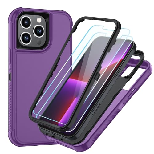 Image of SunStory Compatible with iPhone 13 Pro Case with HD Screen Protector, 3-Layer Heavy Duty Full-Body Cover,3 in 1 Hybrid Protective Case for iPhone 13 Pro 6.1 inch,Purple