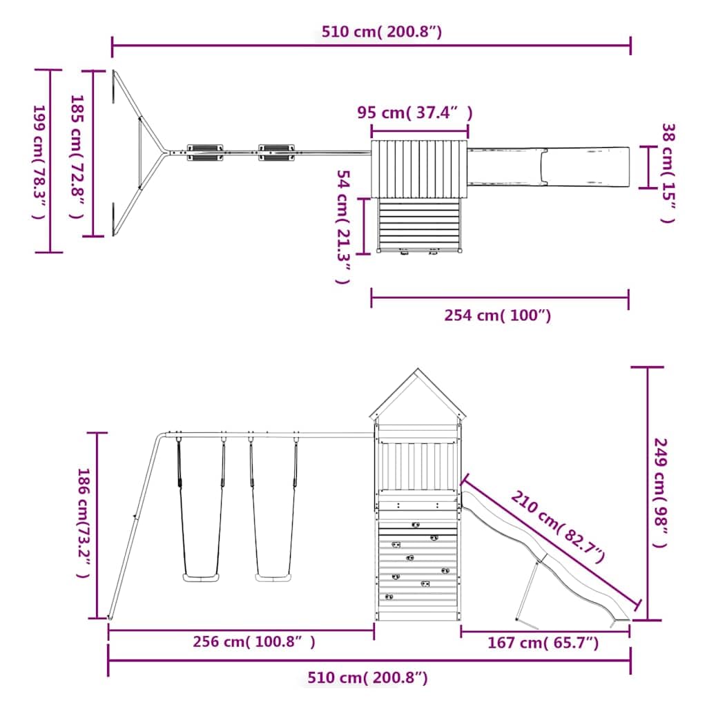 Torre da gioco in legno di pino massiccio con altalena, scivolo ondulato, sabbiera e struttura da arrampicata, casetta da gioco per bambini in giardino, costruzione stabile per avventure e