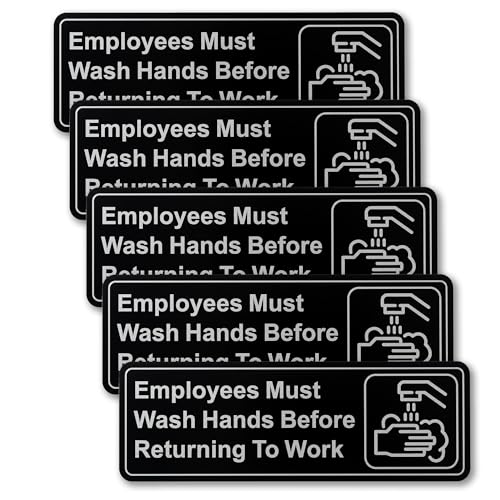 Panneaux Employees Must Wash Hands - Lot de 5 plaques de signalisation lavage des mains 23x7cm