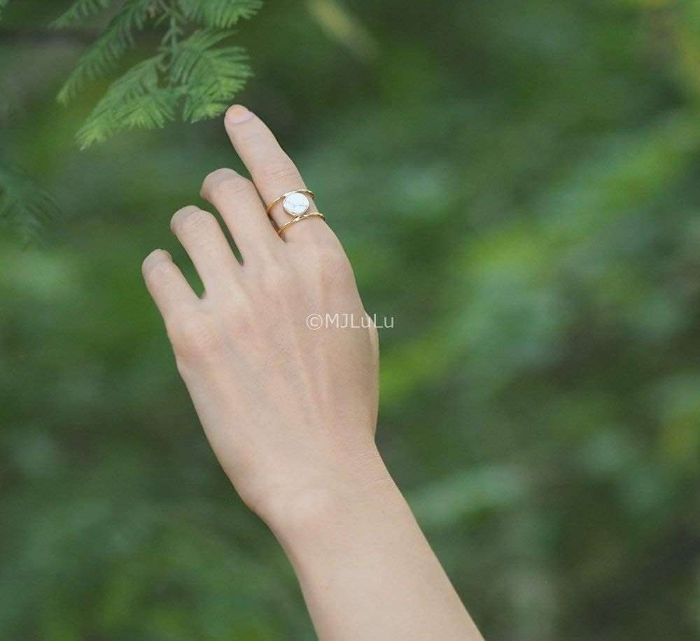 Coin White Simulated Howlite Geometric Stone Double Line Simple Ring - Image 5