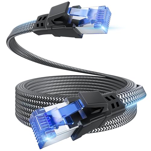EWIND Anti-Tear Nylon for Cat 8 Ethernet Cable, 20FT Heavy Duty High Speed 40Gbps 26AWG 2000Mhz Internet Network Cable with Gold Plated RJ45 Connector, Durable Shielded LAN Cable for Modem, Router, PC