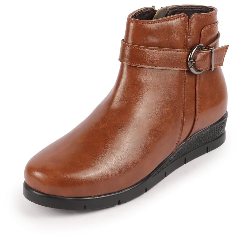 FAUSTO FST KI-919 TAN-36 Womens Tan High Ankle Broad Feet Side Zipper Closure Casual Buckle Boots (3 UK) (B0CKRLZXMC) Amazon Price History, Amazon Price Tracker