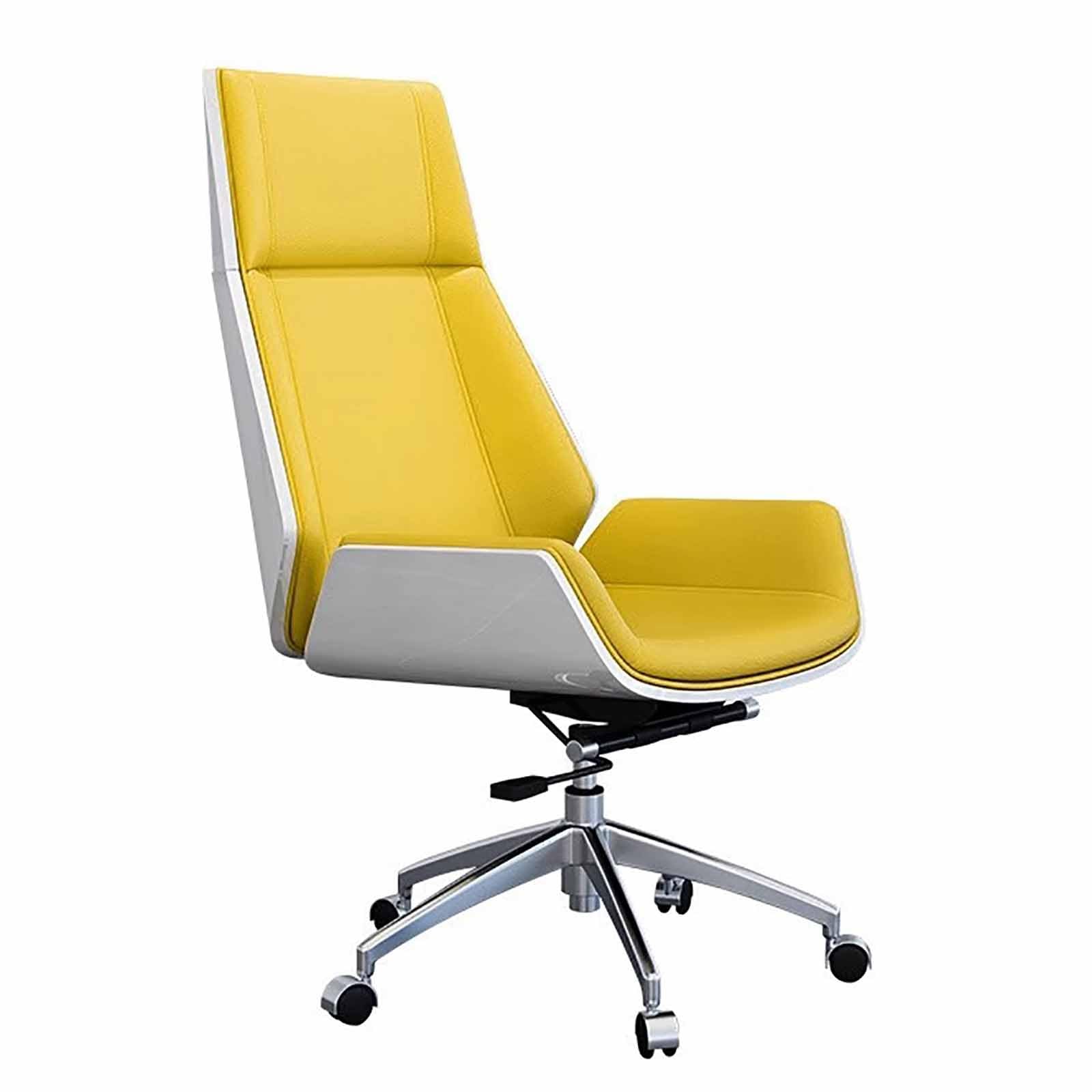 MYUYEE Ergonomic Executive Office Chair, Grey Leather Swivel Chair With Adjustable Height, Lumbar Support For Home And Office Use (Yellow)