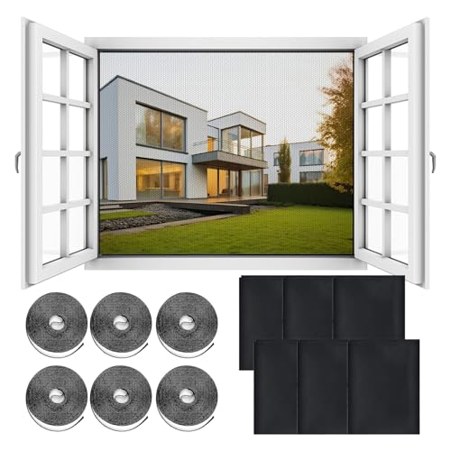 VMINOG Mosquitera Ventana Paquete De 6 Mosquiteras Cortables 1,3 X 1,5 M Mosquiteras Enrollables Montaje Adhesivo Tela Mosquitera Mosquitera Respirable Extensible Con Cinta (Negro)