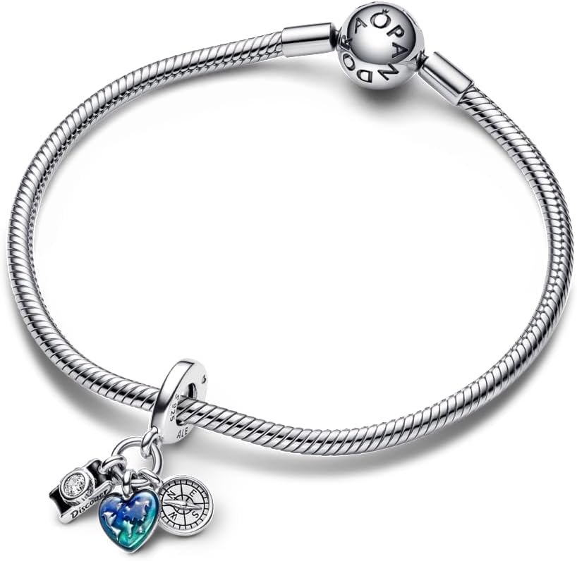 PANDORA Camera, Heart & Compass Triple Dangle Charm - Bracelet Charm for PANDORA Moments Bracelets - Gift for Her - Sterling Silver & Enamel with Cubic Zirconia - With Gift Box - Image 4