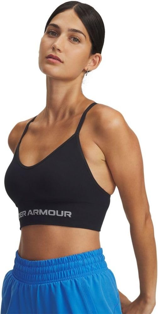 Under Armour Donna Vanish Seamless Low Bra, Reggiseno Sportivo a Basso Impatto per Allenamento, Yoga e Pilates, Top Sportivo da Palestra con Coppe Rimovibili,Black/Steel,XS