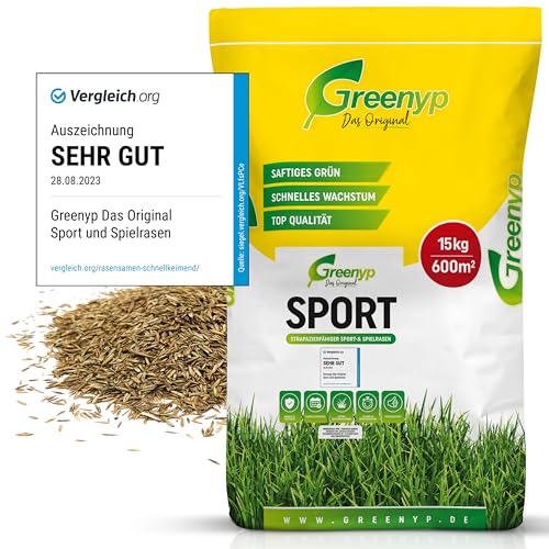 Greenyp® Sport I résistant gazon de sport et de jeu, 15 kg pour 600 m², graines d'herbe, semences de pelouse, semis d'herbe
