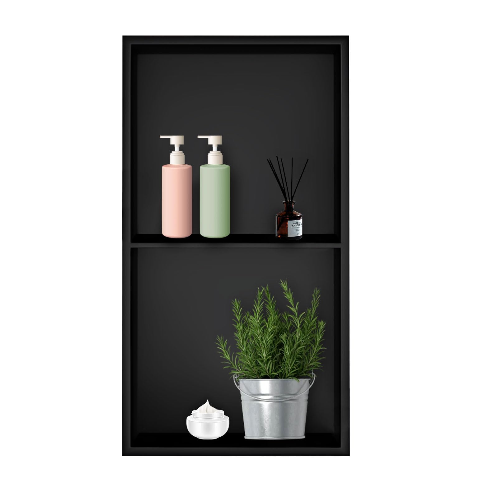 Shower Niche, Stainless Steel Elegant Bathroom Niche, No Tile Needed Recessed Shower Shelf Organizer for Storage, Black Two-Layer, 12"×24"