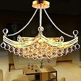 Cretifity Modern Crystal Ceiling Chandelier, 6-Light Crystal Ceiling Light Fixture with Chain, 25 Inch Modern Golden Pendant Chandelier Lighting for Living Room Bedroom Porch, Chrome Finish Gold