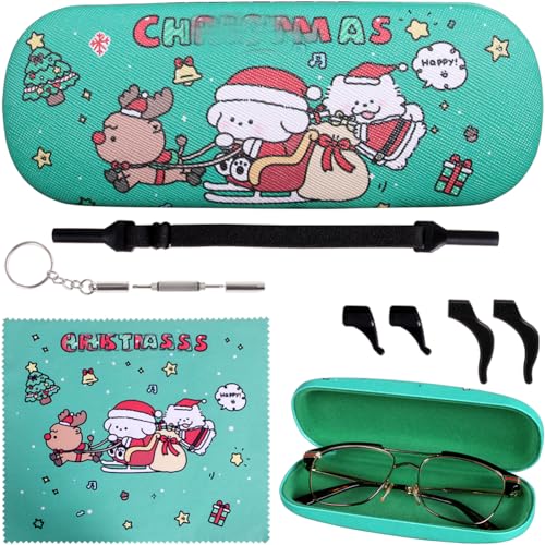 Image of ADBGV Cute Stylish Hard Shell Eyeglasses Cases Protective Case Storage Box With Glasses Cloth Eyeglass Strap for Girl Teen