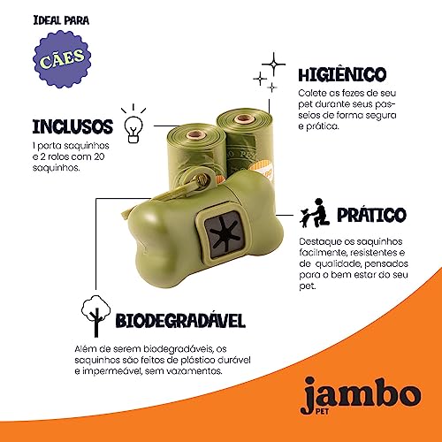 JAMBO PET Kit Porta Saq Bio Eco Green 2 Rolos Jambo Para Cães