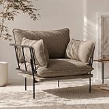 YEEFY Bouclé Loungesessel mit Metallbeinen – gepolsterter Akzentstuhl als Lesesessel, Wohnzimmerstuhl, Schlafzimmerstuhl & Balkonstuhl, moderner Polstersessel für Entspannung (Braun, 1 Stück)
