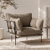 YEEFY Bouclé Loungesessel mit Metallbeinen – gepolsterter Akzentstuhl als Lesesessel, Wohnzimmerstuhl, Schlafzimmerstuhl & Balkonstuhl, moderner Polstersessel für Entspannung (Braun, 1 Stück)