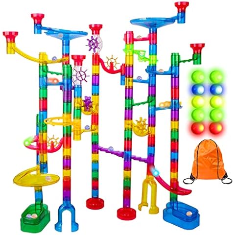 Meland Marble Run Sets for Kids - 153Pcs Marble Race Track Marble Maze Madness Game STEM Building Tower Toy for 4 5 6 + Year Old Boys Girls(113 Pcs + 30 Glass + 10 Led Lighted Marbles) Cover