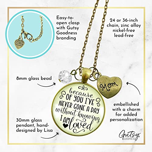 Gutsy Goodness PRNE24005630 Mother Necklace Because Of Your Love Boho Style Bronze Jewelry For Women Chain 24 Inch - Handmade Glass Family Quote Pendant, Heart Charm, Gift Package From Daughter Motherhood Friend Message Card & Box thumb #4