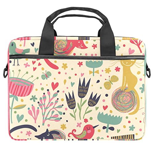 Sac à bandoulière pour ordinateur portable 13-14 pouces au motif animal mignon multicolore
