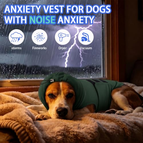 Image of MIGOHI Small Dog Anxiety Vest | Dog Calming Vest for Small Dogs,Comfort Anxiety Shirt for Dogs,Pet Anxiety Jacket with Ear Cover for Fireworks,Thunderstorm,Separation,Loud Noise,Green,S