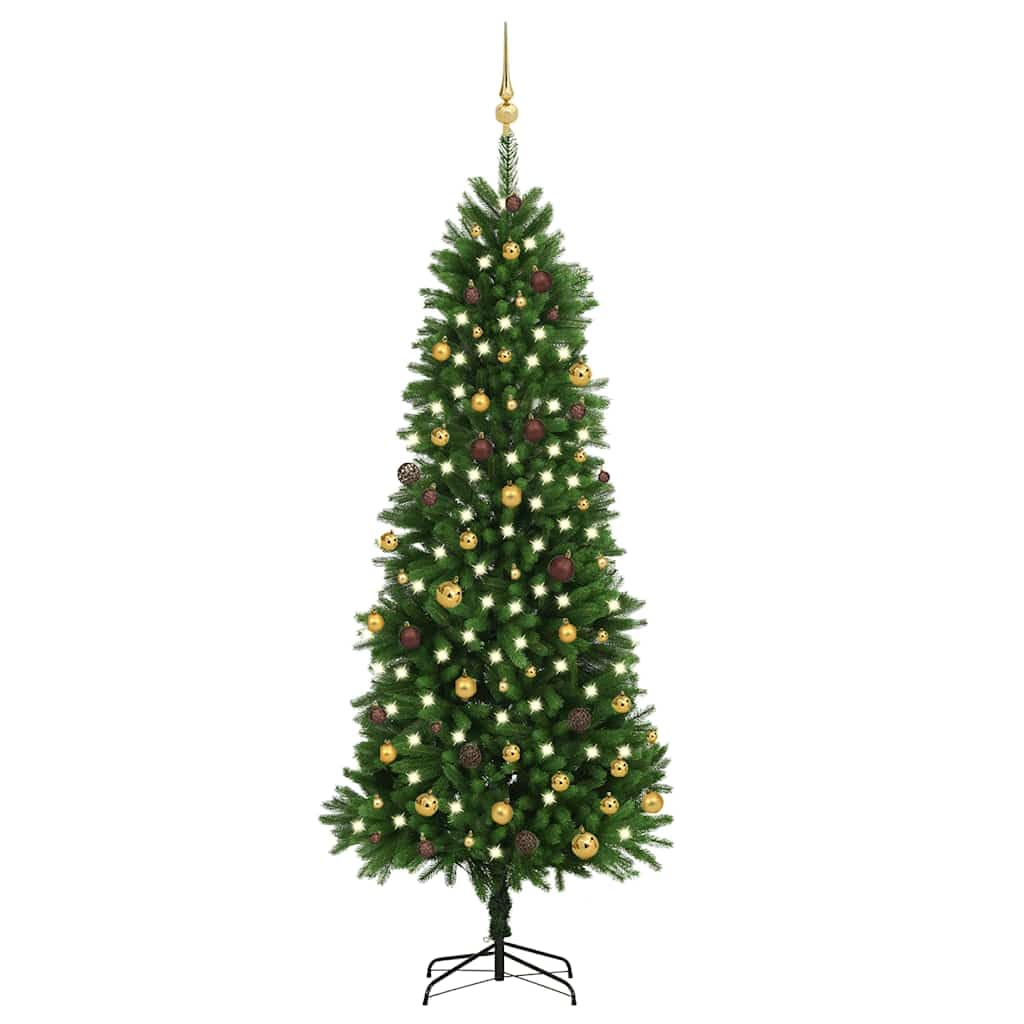 Árbol de Navidad artificial 240 cm con luces y bolas para decorar sin limpiar hojas secas