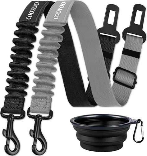 Image of COOYOO Dog Seat Belt,3 Piece Set Retractable Dog Car Harness Adjustable Dog Seat Belt For Vehicle Nylon Pet Safety Seat Belts Heavy Duty & Elastic,?66.04 cm,Assorted