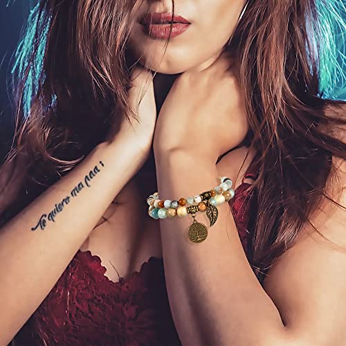 Farfume Chakra Bracelets for Women - Crystals Bracelet Women Natural Gemstones Yoga Reiki Bangle- A Set of Double Bracelets - Image 3