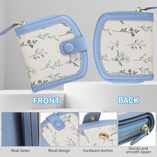 Cute Wallet Women Blue Womens Wallet for Girls Flower Wallet for Women Small Wallets for Women Leather Credit Card Holder Kawaii Cash Wallet for Women Ladies and Girls2