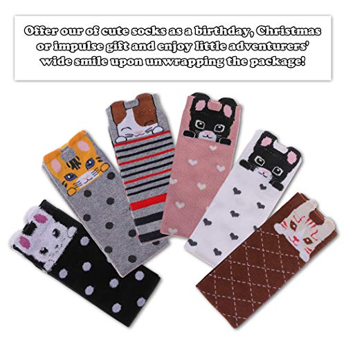Image of FNOVCO Girls Knee High Socks Cartoon Animal Patterns Cotton Over Calf Socks