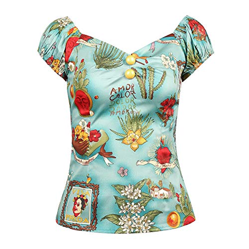 Image of YARN & INK Women's Rockabilly Tops 1950s Pinup Shirt Casual Off Shoulder Vintage Blouse