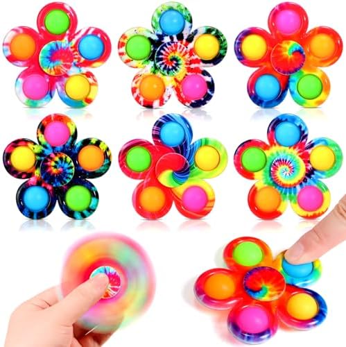 6 Pack Pop Fidget Spinners Bulk, Sensory Fidget Toys for Adults Kids 8-12 4-8, ADHD Autism Fidget Toys for Toddler Boys Girls, Stress Anxiety Relief Spinners for Classroom Prizes Birthday Gifts
