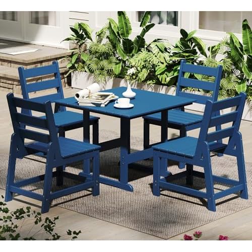 GREENVINES 5-Piece-Outdoor-Dining-Set | HDPE | Square | Patio Furniture | All Weather | Armless Chair | Slatted Table and Chairs Sets for 4 | for Back