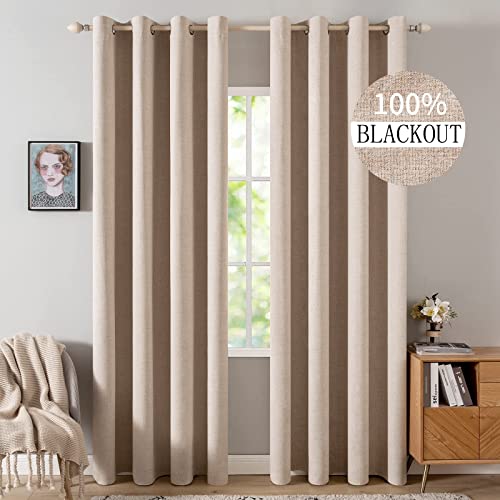 MIULEE 100% Leinenoptik Blickdichte Gardinen Vorhänge Wärmeisolierende Vorhänge mit Ösen Blickdicht Wohnzimmer Kälteschutz Verdunklungsvorhang 2er Set, 140 x 225 cm Beige