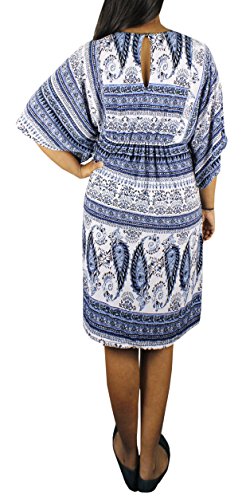 Peach Couture Womens Vintage Boho Casual Summer Batwing Midi Tunic Dress L Blue #TOP1
