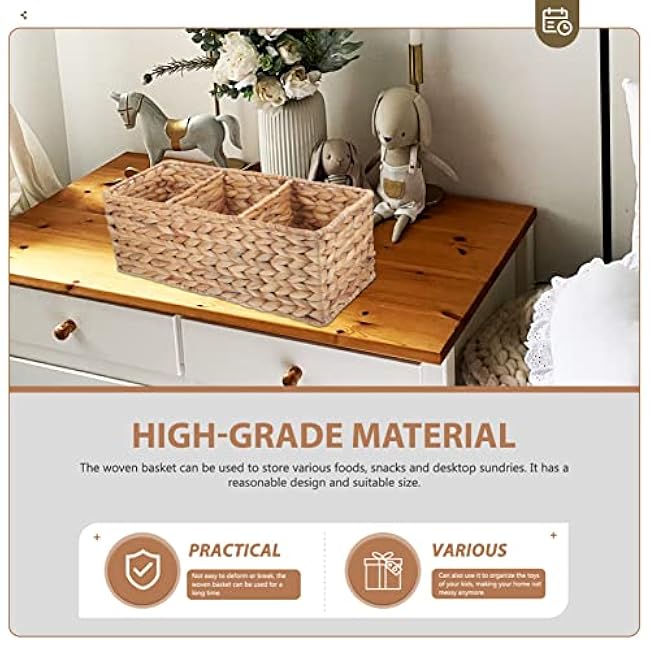 Woven Divided Basket 3 Section Wicker Baskets Hand Woven Storage Basket Tea Bag Sugar Packet Holder Coffee Station Condiment Organizer Divided Storage for Drawer