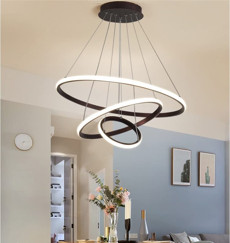 MOSSODOR Modern 3Ring 67W 4000K Cool White LED Pendant Light Circles Ceiling Light Chandelier Black Fixture for Living Room Dining Table Bedroom Bathroom Staircase Modern