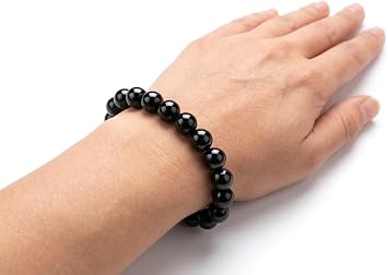 Protective Healing Black Tourmaline 8 Mm Power Beaded Round Crystal Bracelet Gift Fashion Jewelry