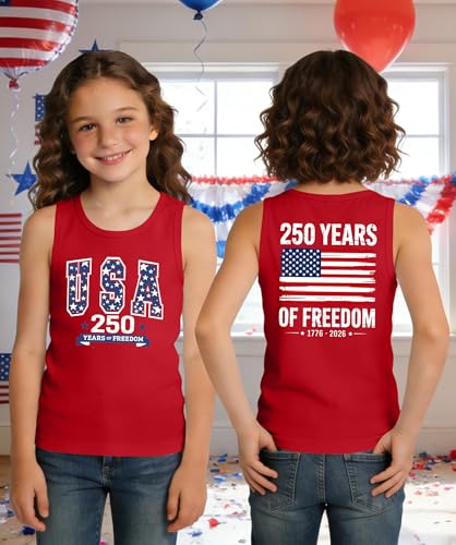 Image of Ithalt Girls 4th of July Tank Top for Kids Boys USA Patriotic Shirt American Flag Tshirt Red White and Blue Sleeveless