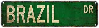 Vintage Retro Tin Sign - Brazil Drive Aluminum Metal Art Plaque for Home & Bar Decor (4x16 Inch)