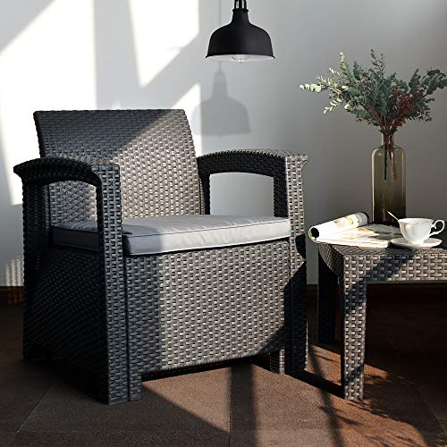 ガーデンソファー ラタン調 屋外 ガーデンテーブルセット 3点セット 防水 ラタン調 ガーデンチェアー 高級ソファー 軽量ガーデンファニチャー 屋外家具 組立簡単 コンパクト 耐荷重150KG (本体グレー ×クッショグレー) 6枚目