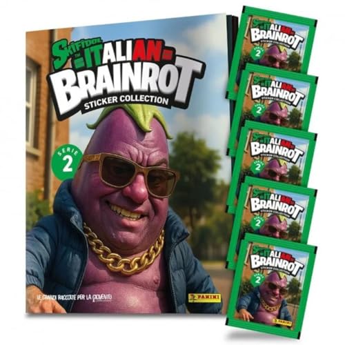 Album Skifidol Italian Brainrot Sticker Collection Serie 2 con 5 bustine di figurine - Trading Card Game - Gioco di collezione + portachiave Brainrot