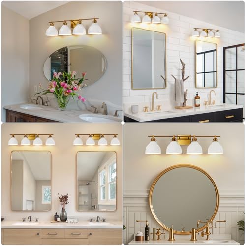 Image of Large Bathroom Vanity Light Fixture,4 Light Gold Vanity Lighting Fixture Over Mirror, 32 inch Wall Sconce Lighting for Bathroom Restroom Farmhouse,E26 Bulbs (Exclude Bulbs)
