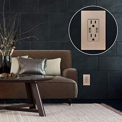 Topgreener High Speed Usb Wall Outlet, 15A Tamper-Resistant Receptacles/Dimmer Switch With Light Adjustment Slider, Single Pole Or 3 Way, 150W Led, 600W Incandescent/Halogen, 120V 60Hz, Nickel #TOP7