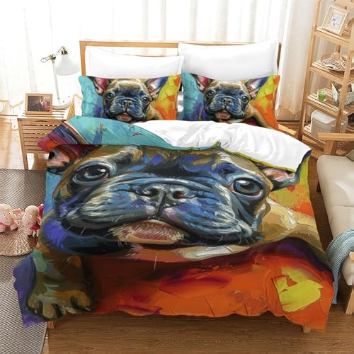 Housse de couette bouledogue français 140x200cm lit simple fermeture éclair - 2