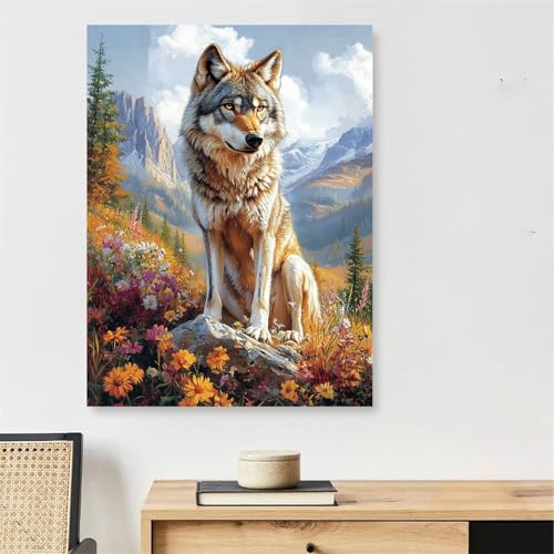 Coloriage toile adulte loup avec cadre pour peindre sans plis 60x90